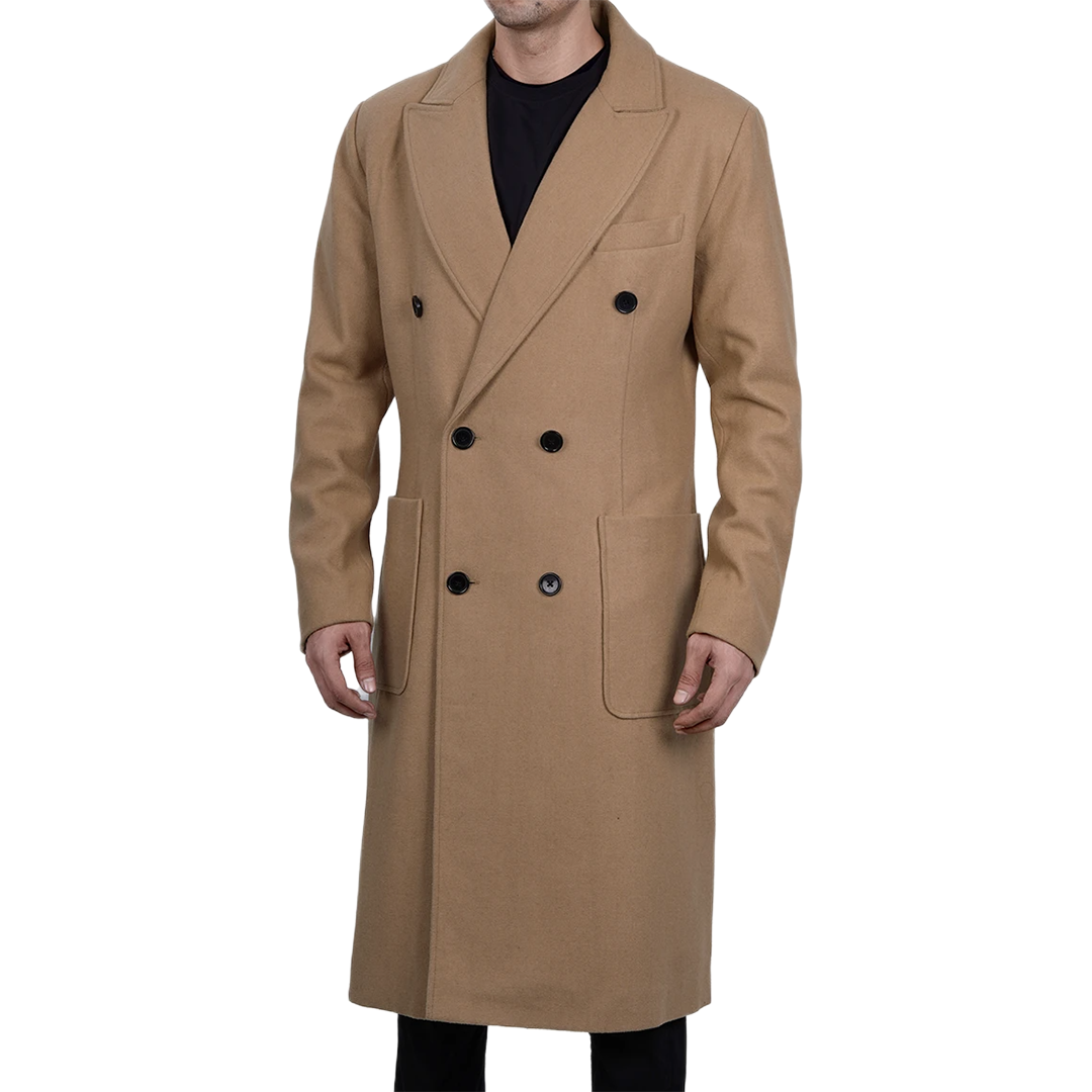 Fredrick Men's Double Breasted Beige Wool Coat Men