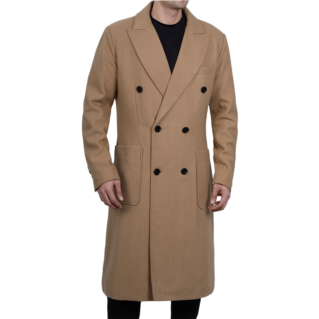 Fredrick Men's Double Breasted Beige Wool Coat Men