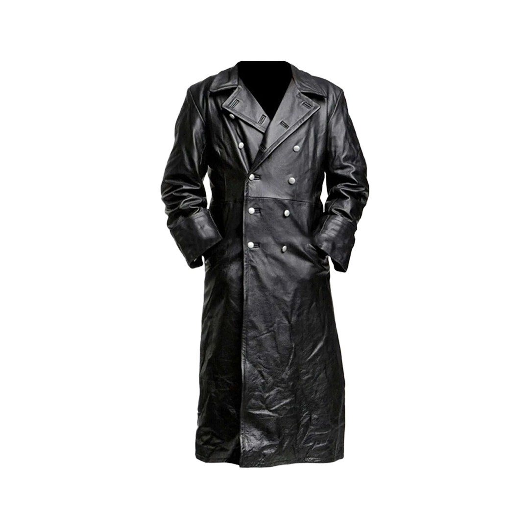 German Classic Army Officer Military For Men WW2 Trench Coat Real Leather Jacket