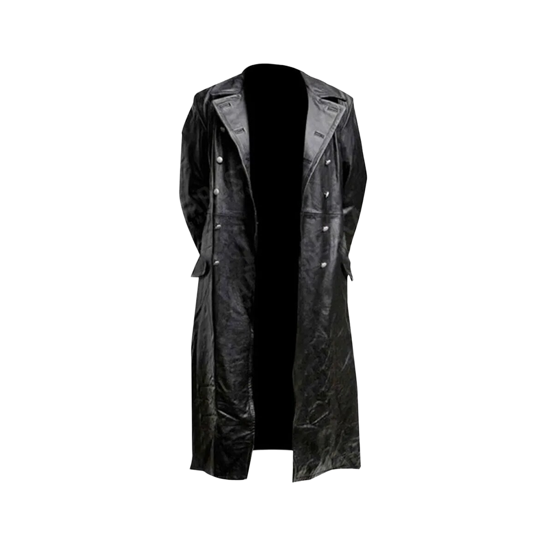 German Classic Army Officer Military For Men WW2 Trench Coat Real Leather Jacket