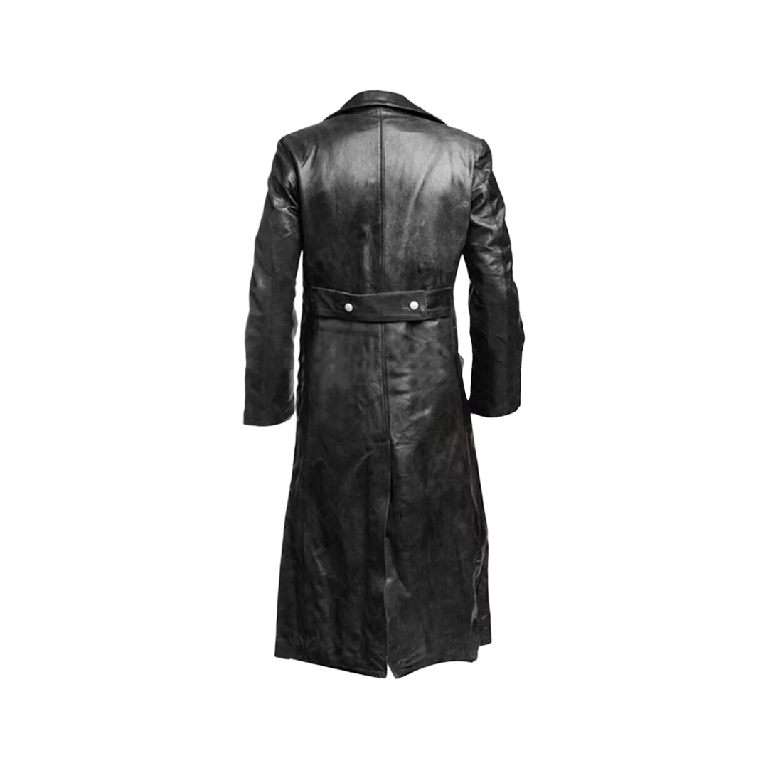 German Classic Army Officer Military For Men WW2 Trench Coat Real Leather Jacket