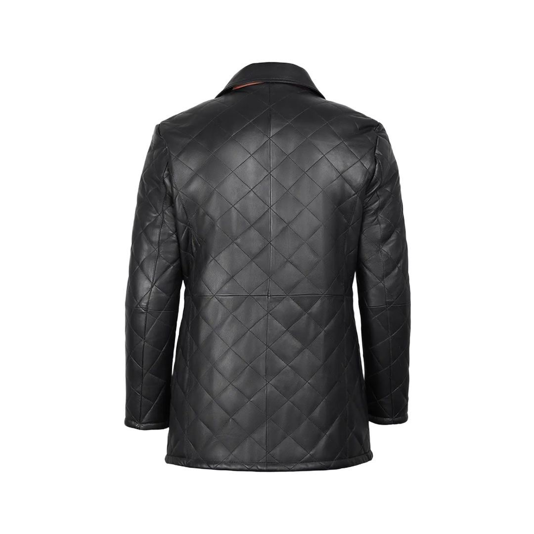 Glen Men's Black Diamond Quilted Leather Car Coat
