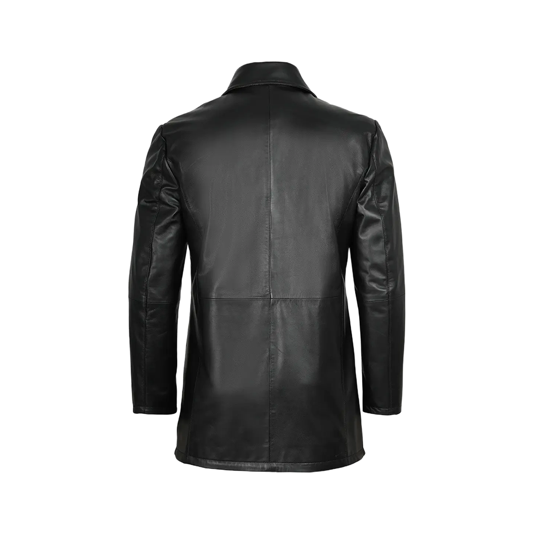 Glen Men Black Real Leather Car Coat