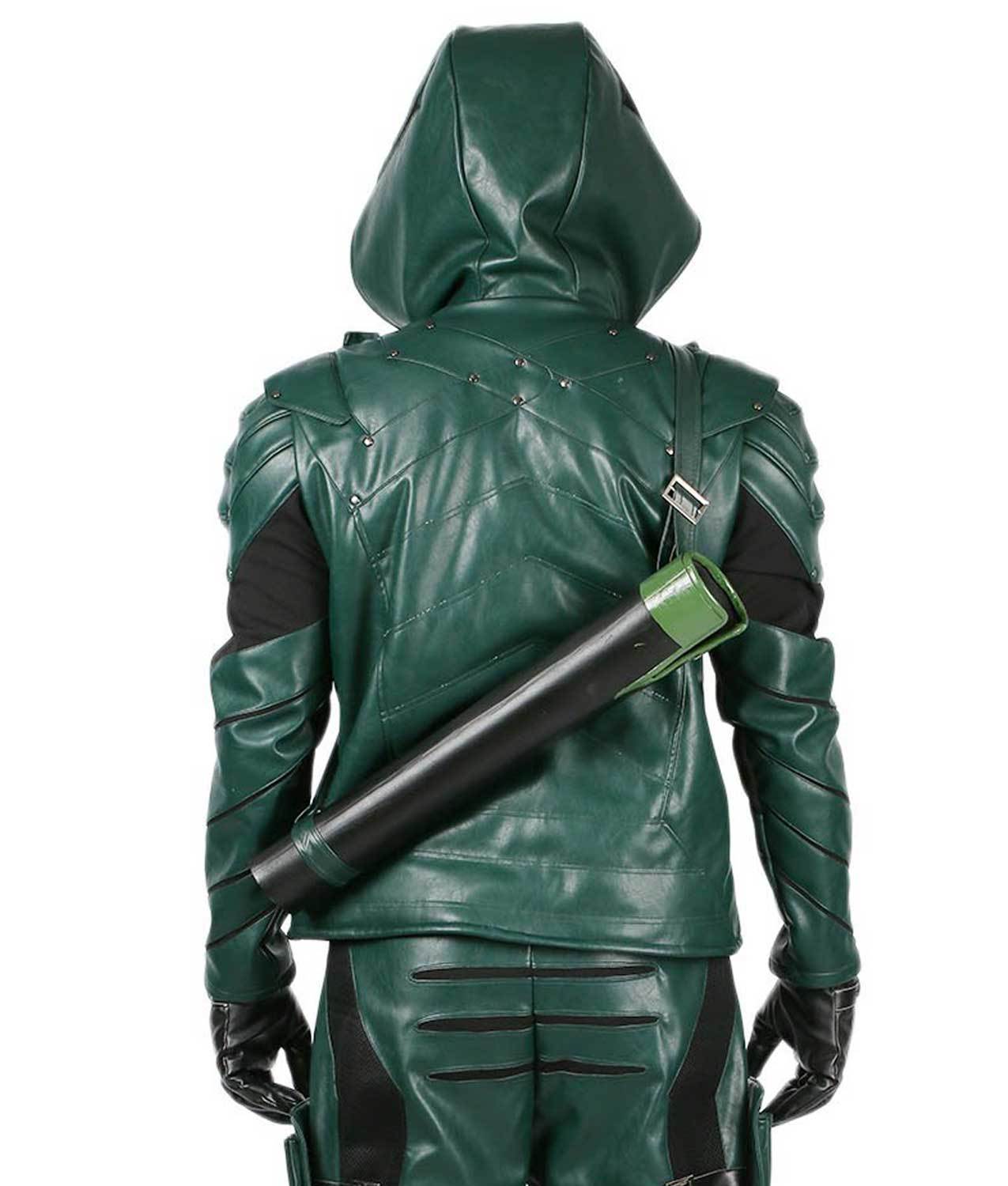 green arrow leather jacket with hoodie