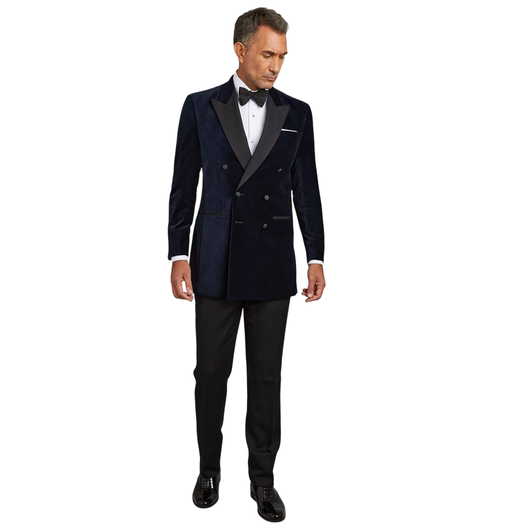 Hardnett Men's Double Breasted Blue Velvet Tuxedo
