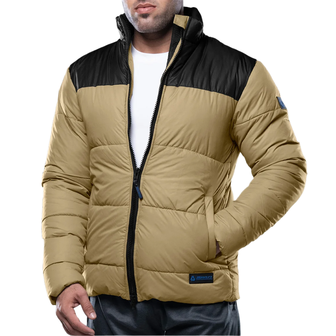 Henry Men's Black and Beige Puffer Jacket - Lightweight Outerwear