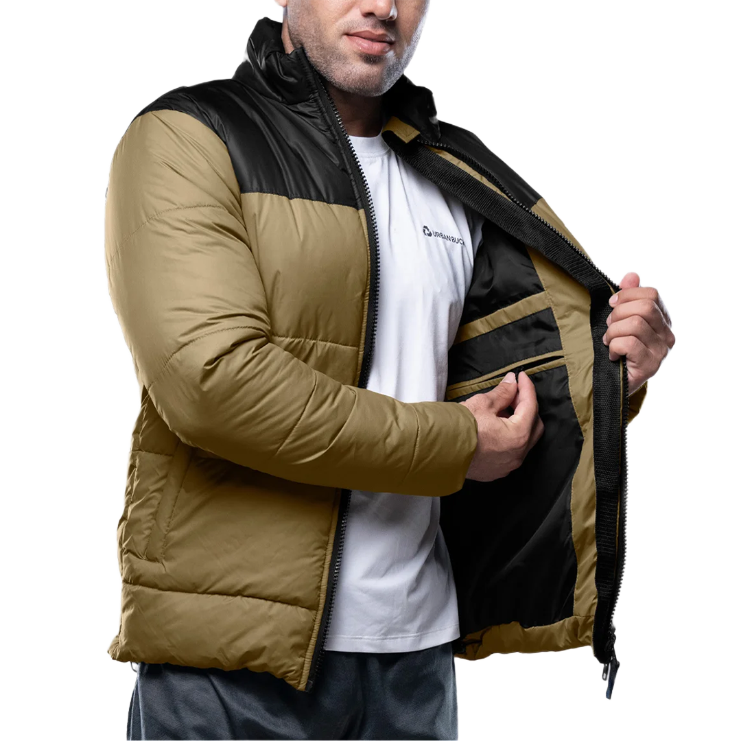 Henry Men's Black and Beige Puffer Jacket - Lightweight Outerwear