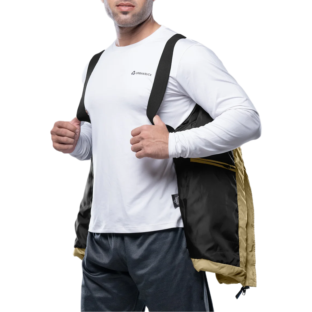Henry Men's Black and Beige Puffer Jacket - Lightweight Outerwear