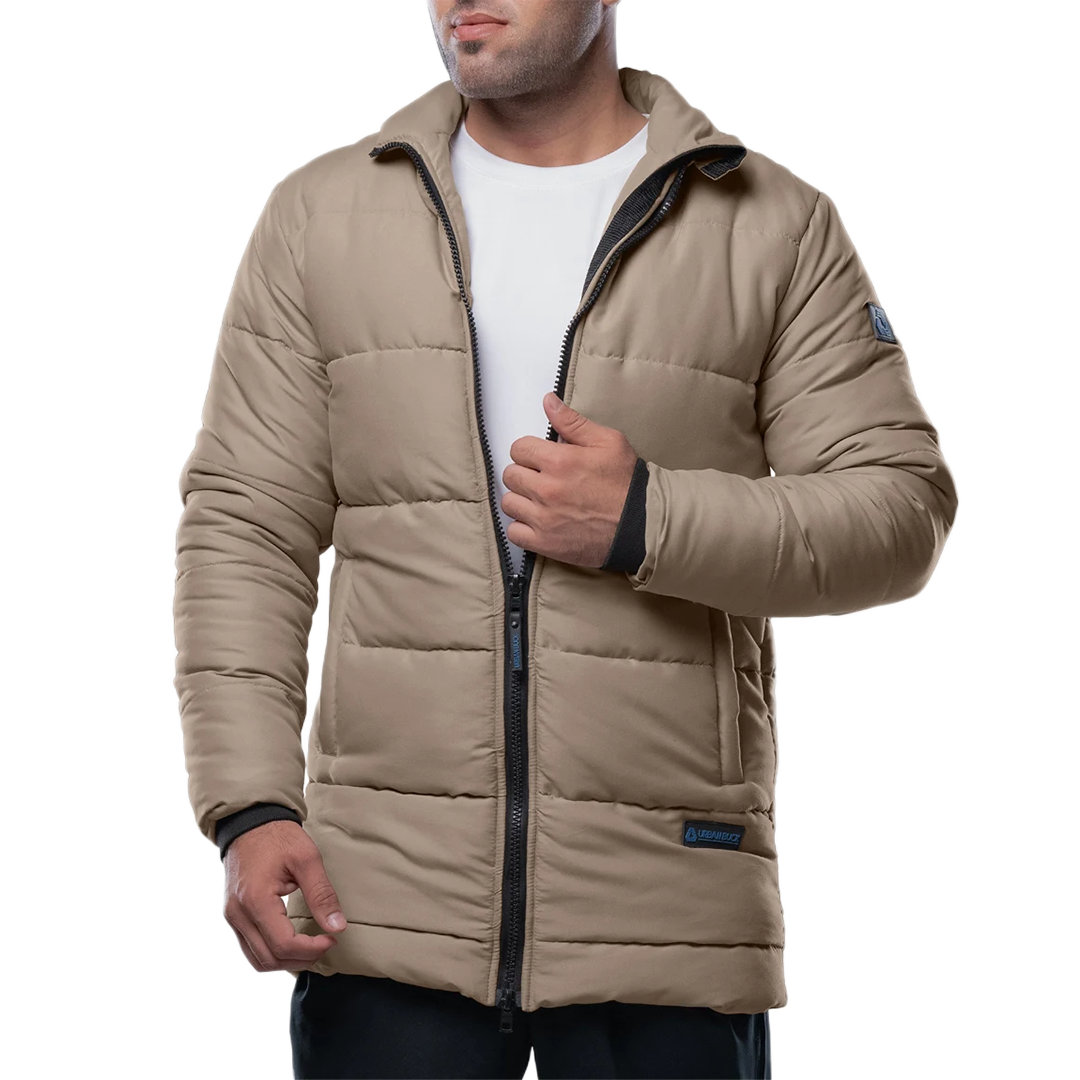 Herman Men's Beige 3/4 Length Down Puffer Jacket – Winter Insulated Coat
