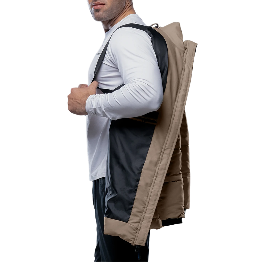 Herman Men's Beige 3/4 Length Down Puffer Jacket – Winter Insulated Coat