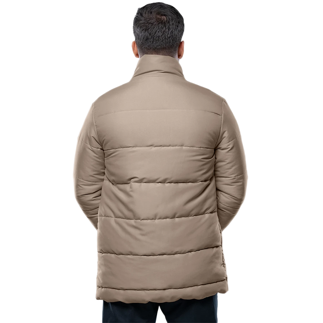 Herman Men's Beige 3/4 Length Down Puffer Jacket – Winter Insulated Coat