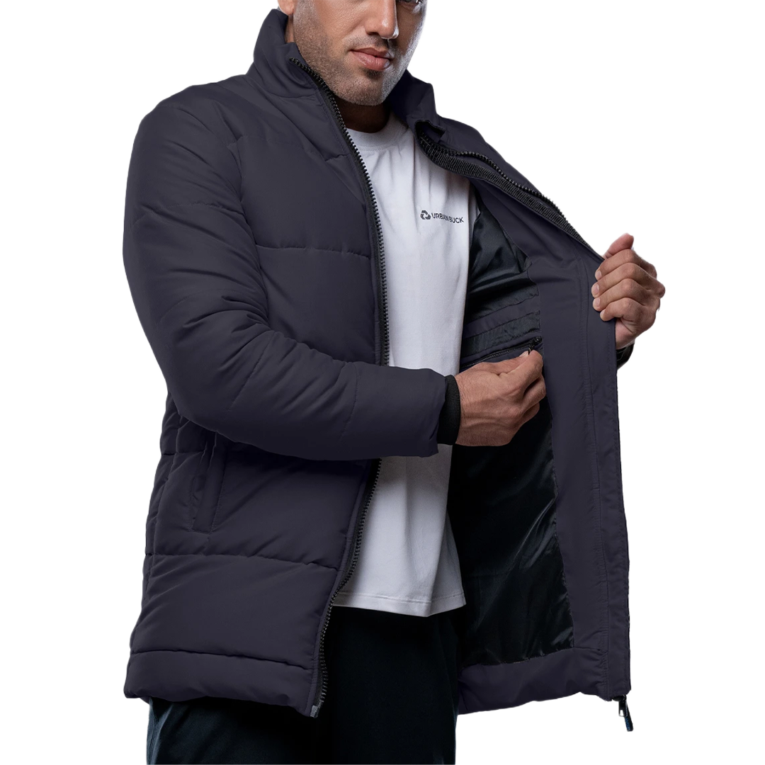 Herman Men's Dark Gray 3/4 Length Puffer Jacket – Winter Insulated Coat