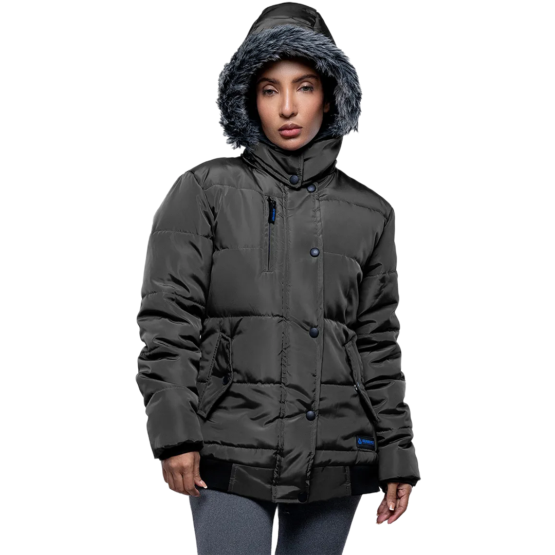 Jasmine Gray Faux Fur Hooded Puffer jacket