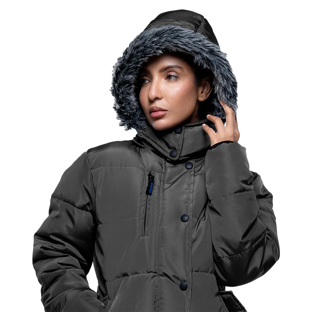 Jasmine Gray Faux Fur Hooded Puffer jacket