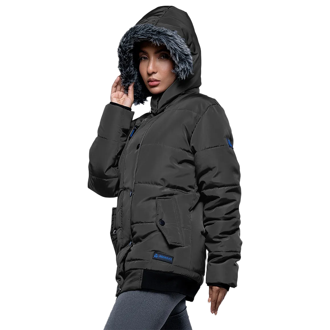 Jasmine Gray Faux Fur Hooded Puffer jacket