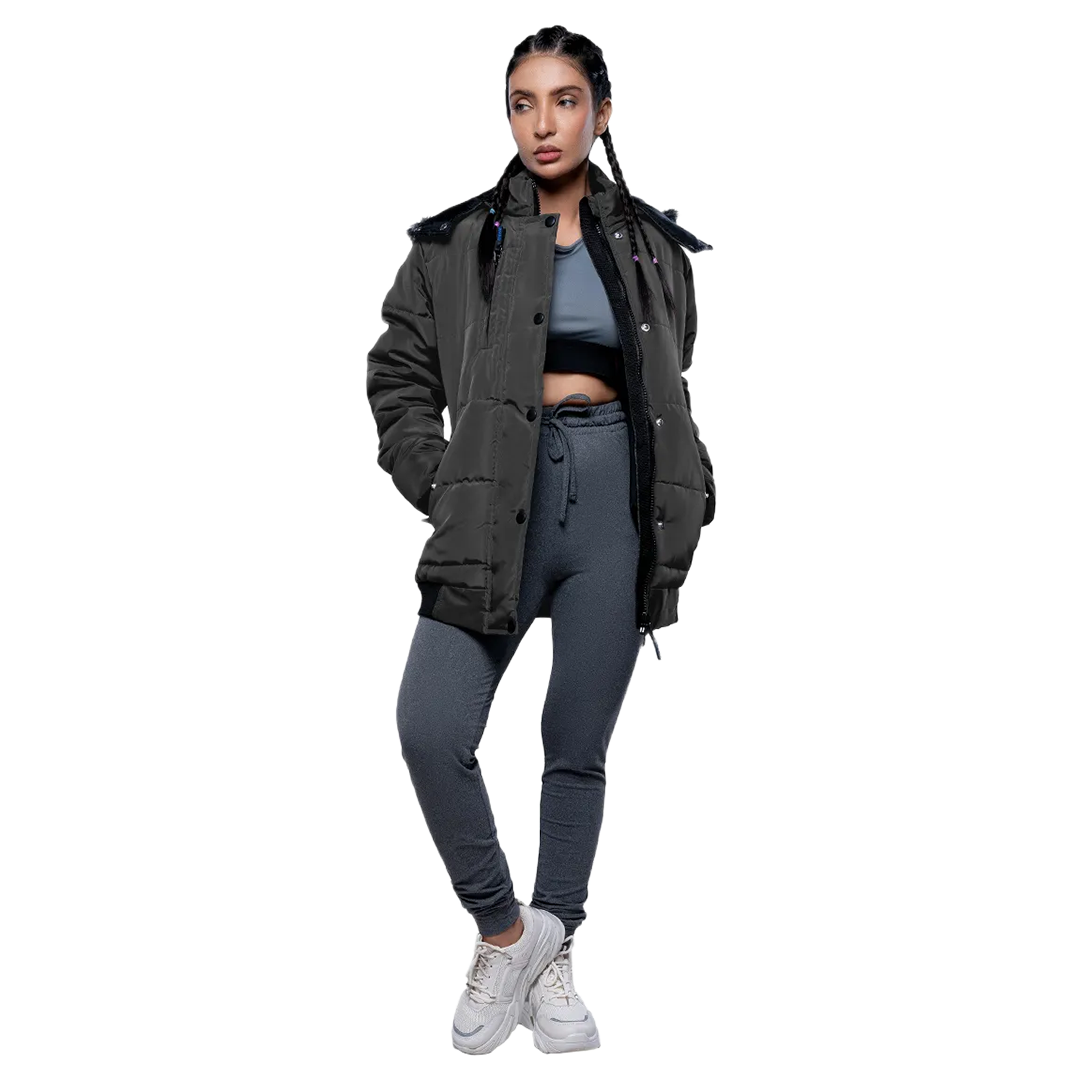 Jasmine Gray Faux Fur Hooded Puffer jacket