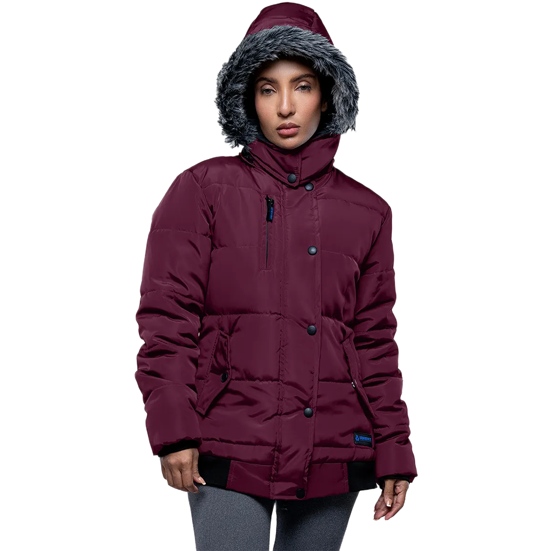 Jasmine Maroon Faux Fur Hooded Puffer jacket
