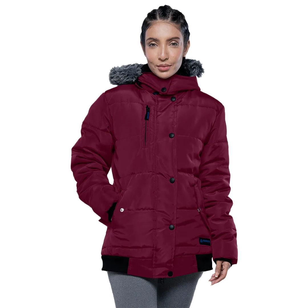 Jasmine Maroon Faux Fur Hooded Puffer jacket