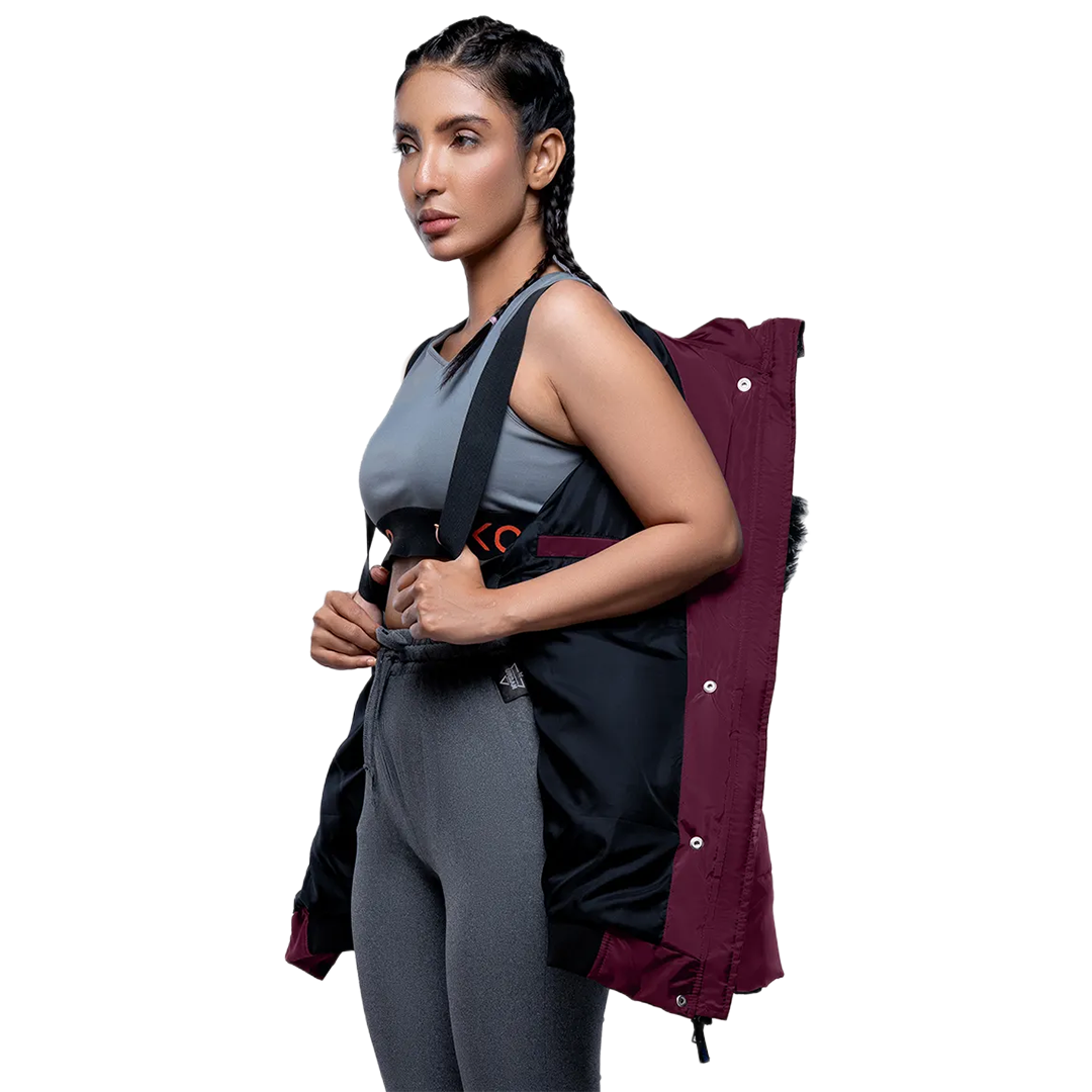 Jasmine Maroon Faux Fur Hooded Puffer jacket
