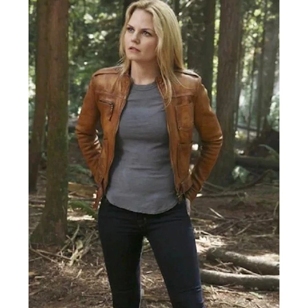 Jennifer Morrison Once Upon A Time Emma Swan Distressed Brown Leather Jacket