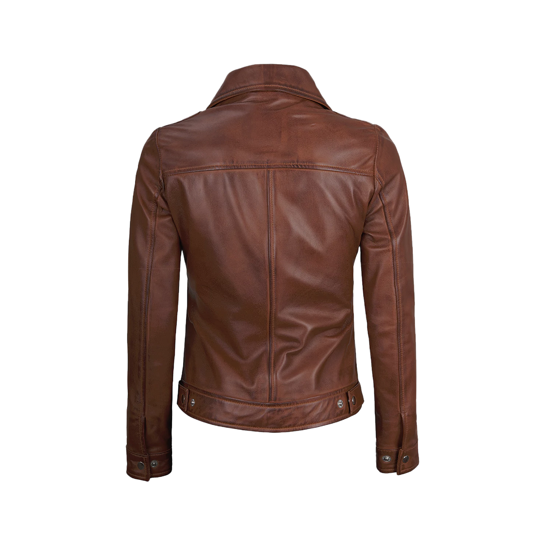 Jose Women's Harrington Lightweight Leather Jacket Cognac Wax