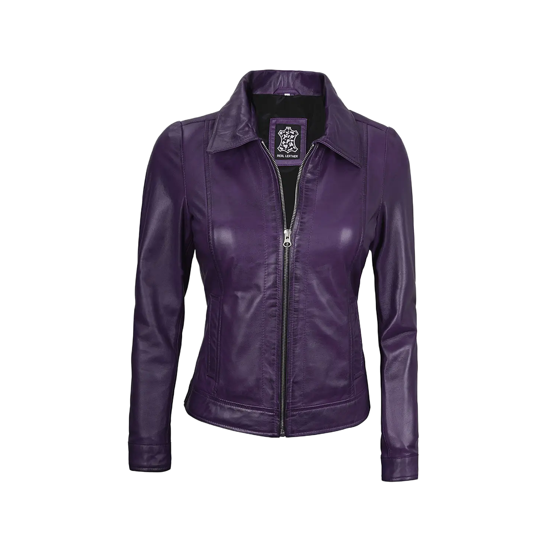 Jose Women's Harrington Leather Jacket Purple