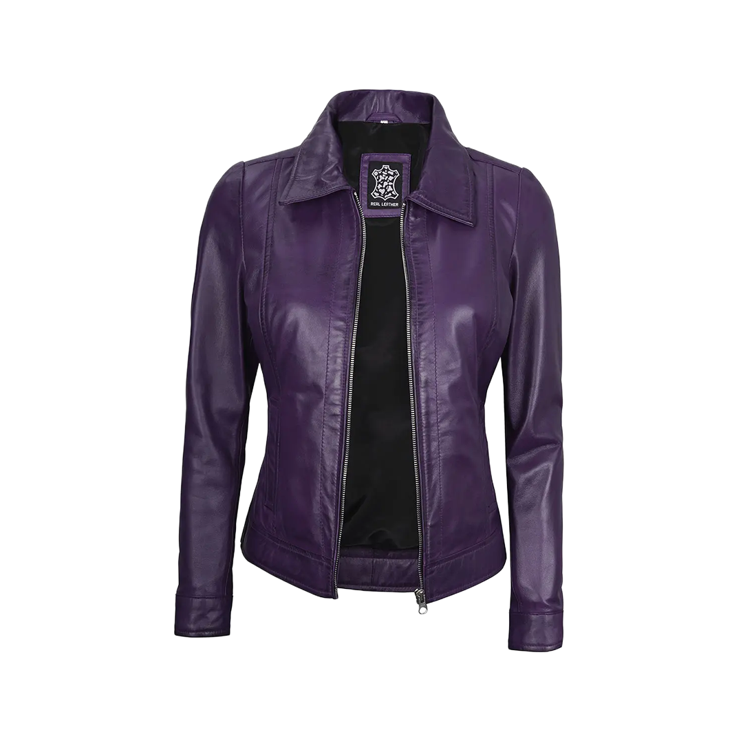Jose Women's Harrington Leather Jacket Purple