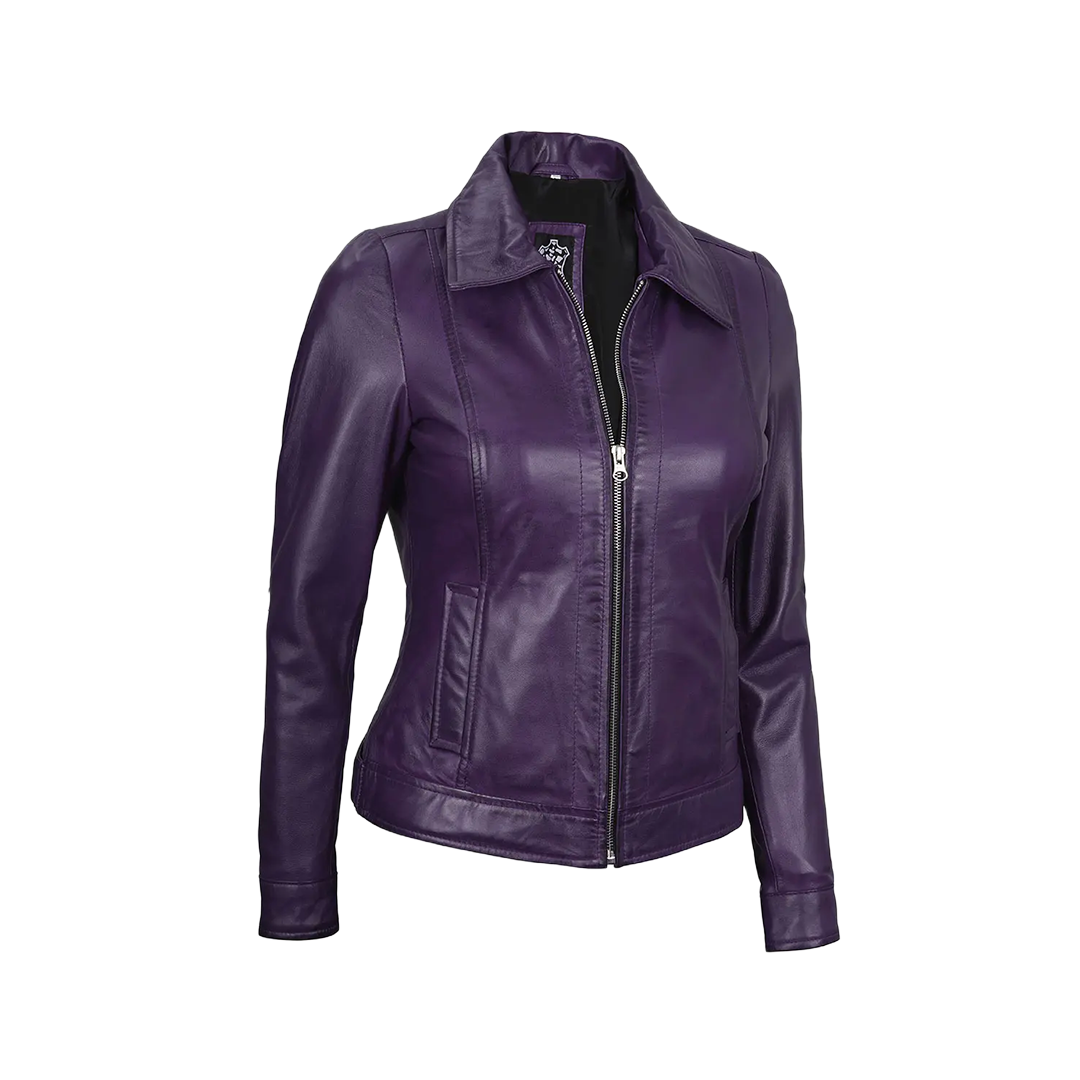 Jose Women's Harrington Leather Jacket Purple