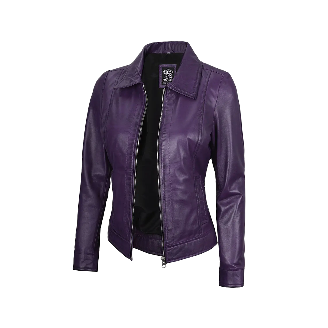 Jose Women's Harrington Leather Jacket Purple