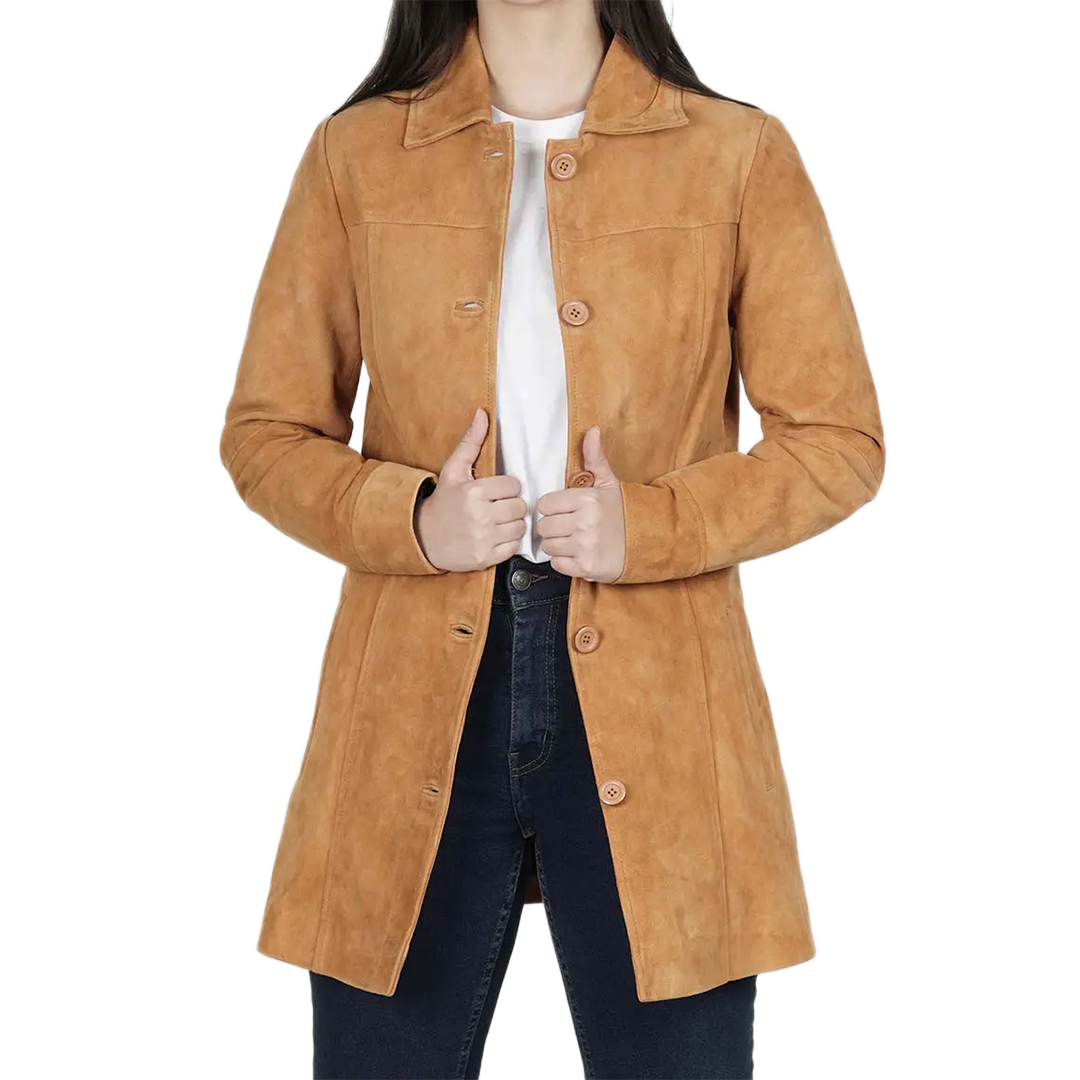 Kandis Light Brown Women's Suede Car Coat