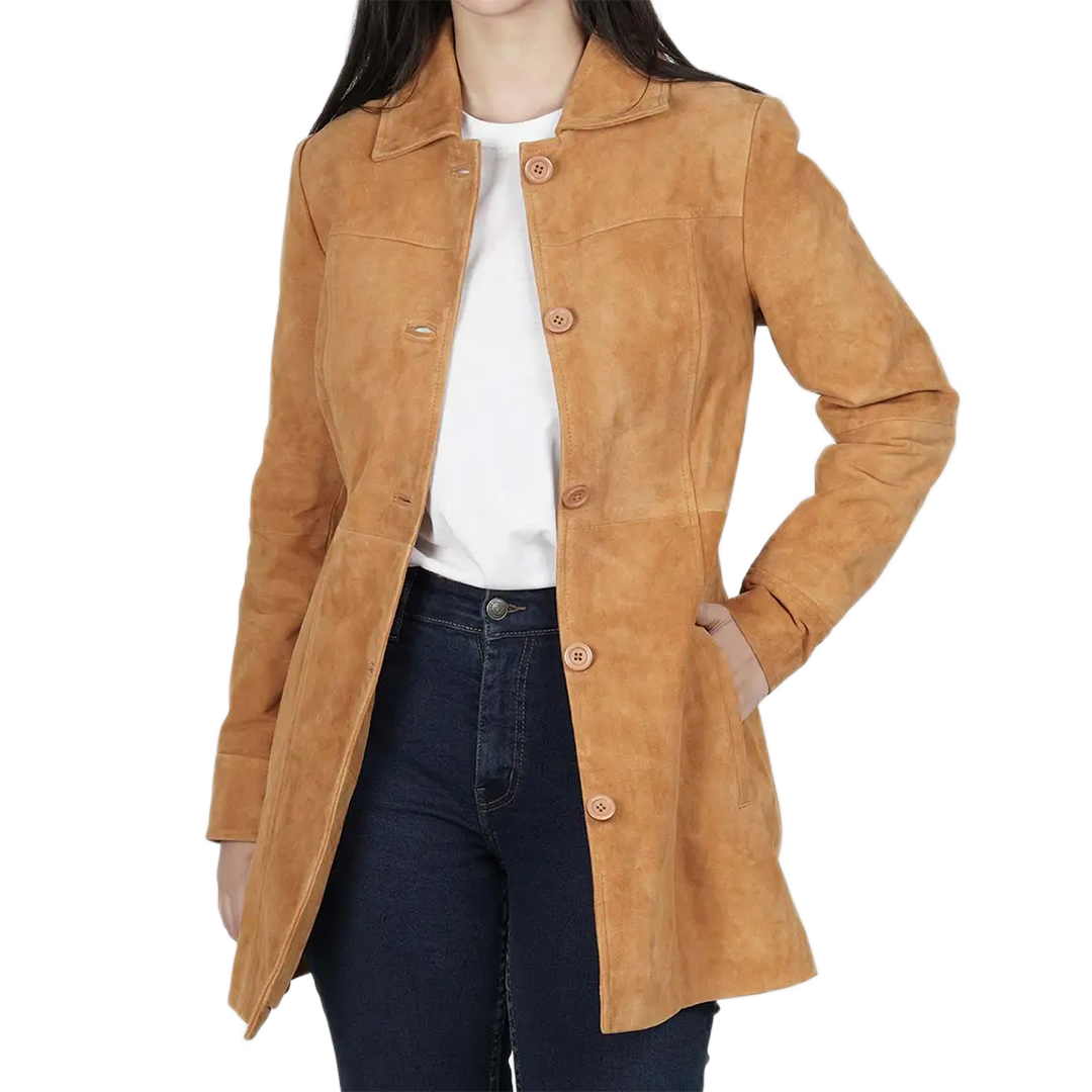 Kandis Light Brown Women's Suede Car Coat