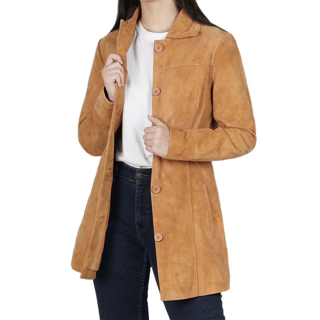 Kandis Light Brown Women's Suede Car Coat
