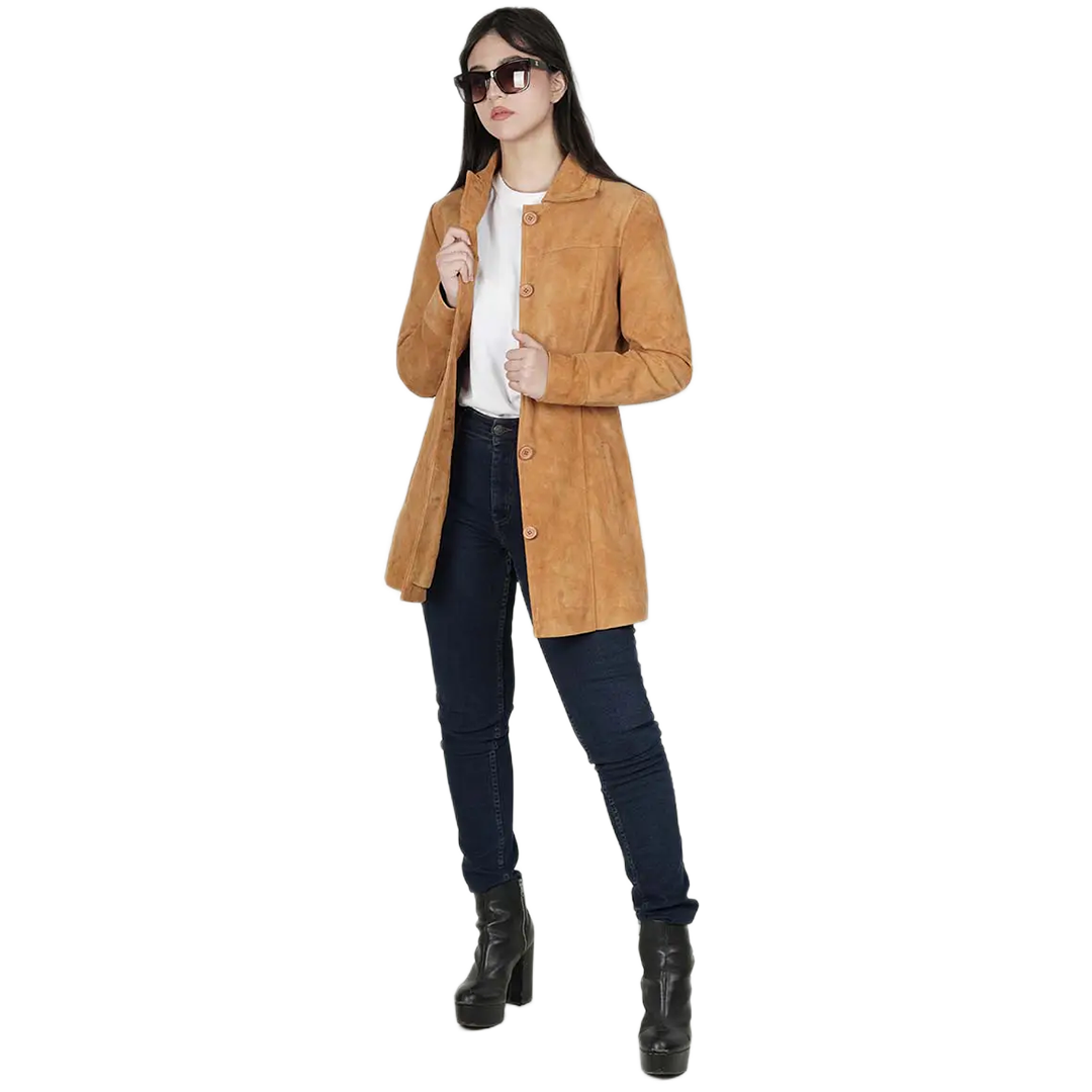 Kandis Light Brown Women's Suede Car Coat