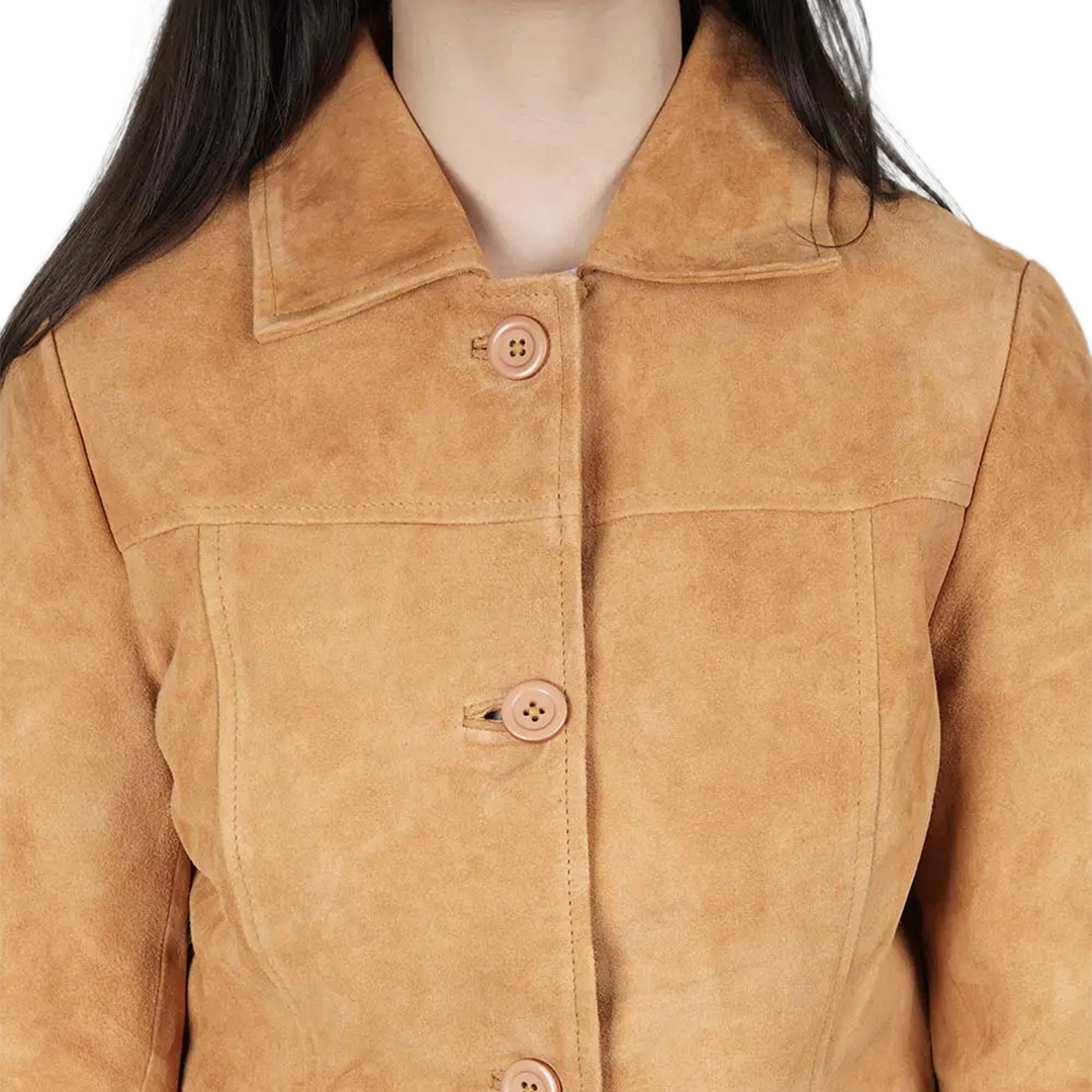 Kandis Light Brown Women's Suede Car Coat