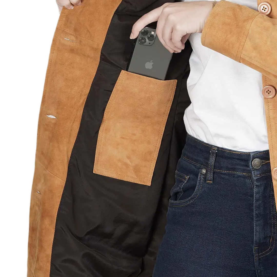 Kandis Light Brown Women's Suede Car Coat