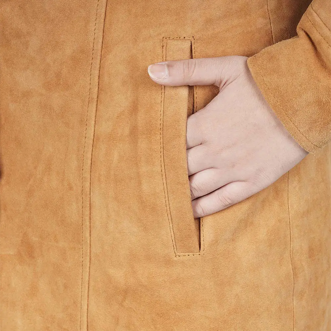 Kandis Light Brown Women's Suede Car Coat