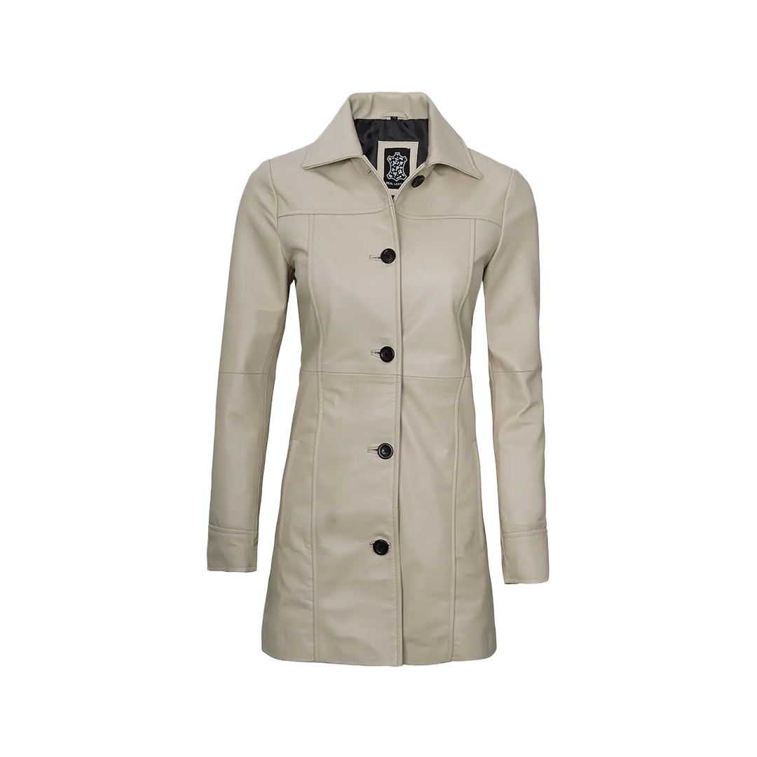 Kandis Women's Biege Real Leather Car Coat