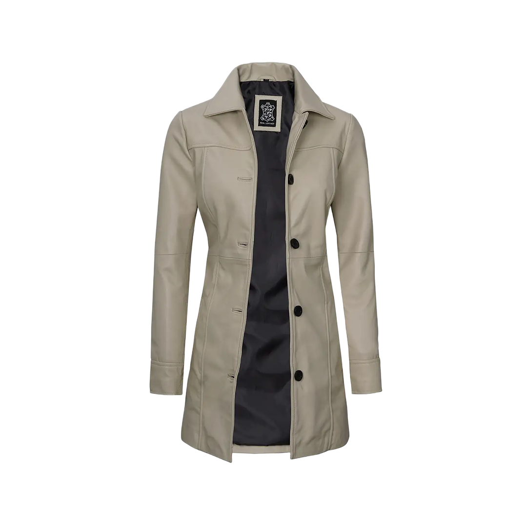 Kandis Women's Biege Real Leather Car Coat