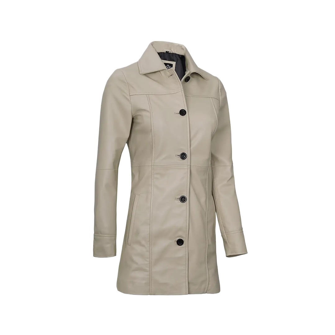 Kandis Women's Biege Real Leather Car Coat