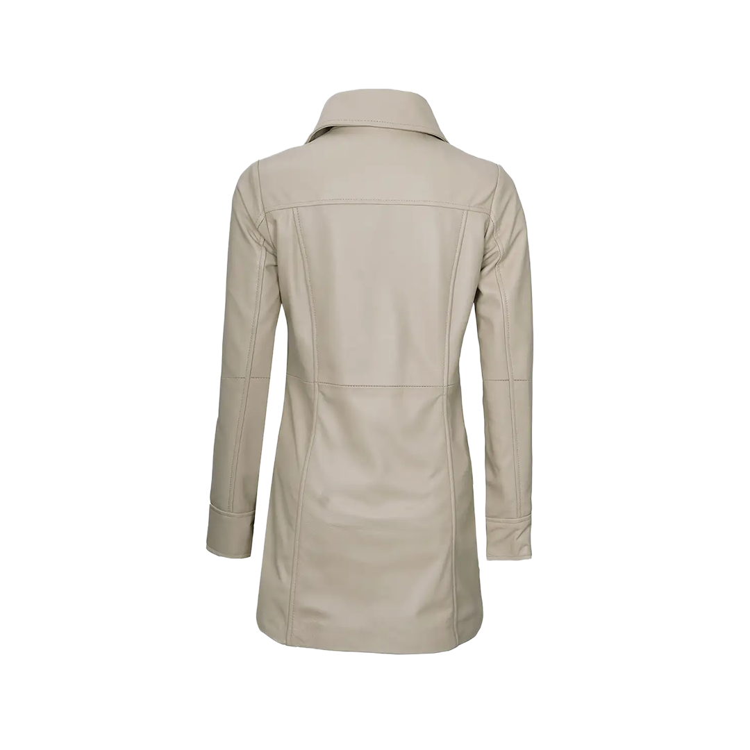 Kandis Women's Biege Real Leather Car Coat