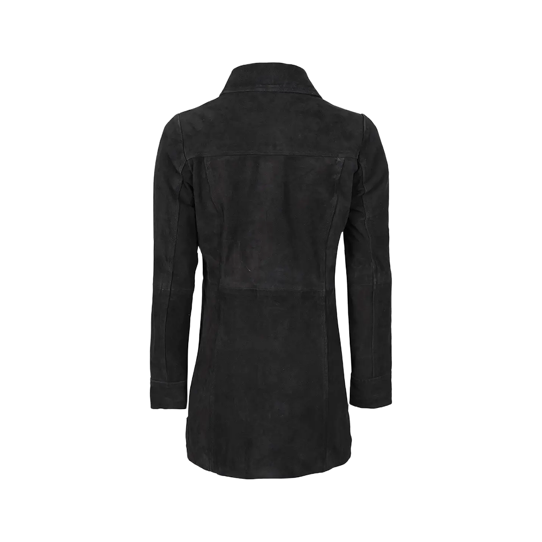 Kandis Women's 3/4 Length Black Suede Car Coat