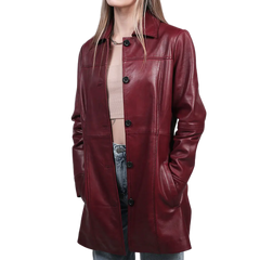 Kandis Women's Burgundy Real Leather Car Coat
