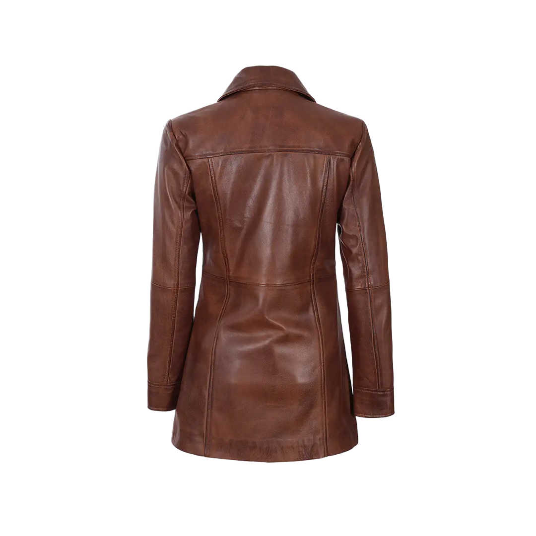 Kandis Women's Cognac Brown Leather Car Coat