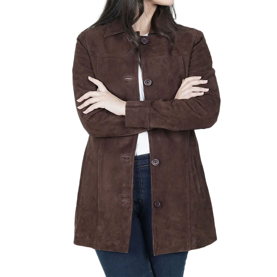 Kandis Women's Dark Brown Suede Car Coat