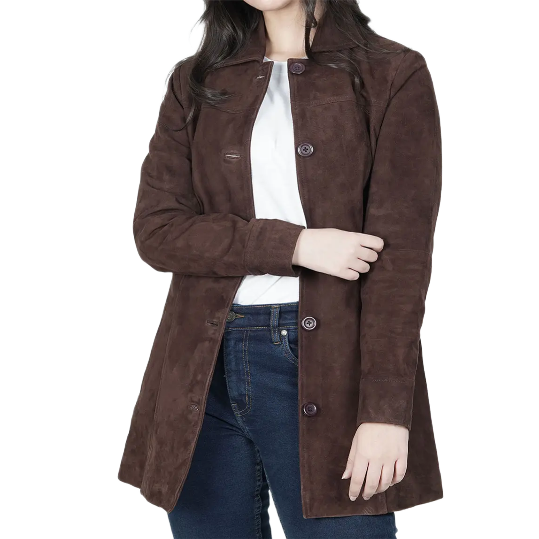Kandis Women's Dark Brown Suede Car Coat