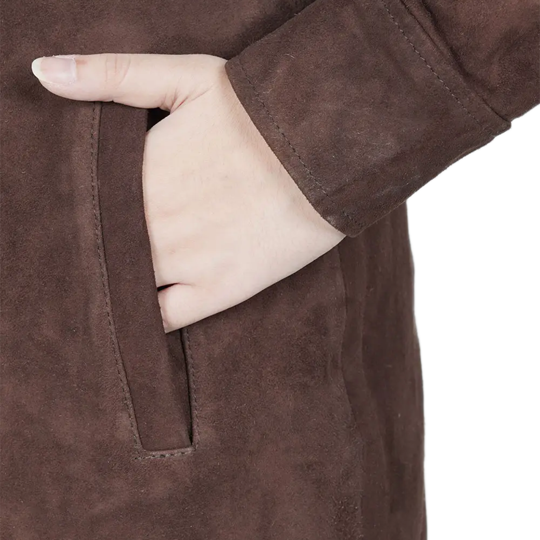 Kandis Women's Dark Brown Suede Car Coat