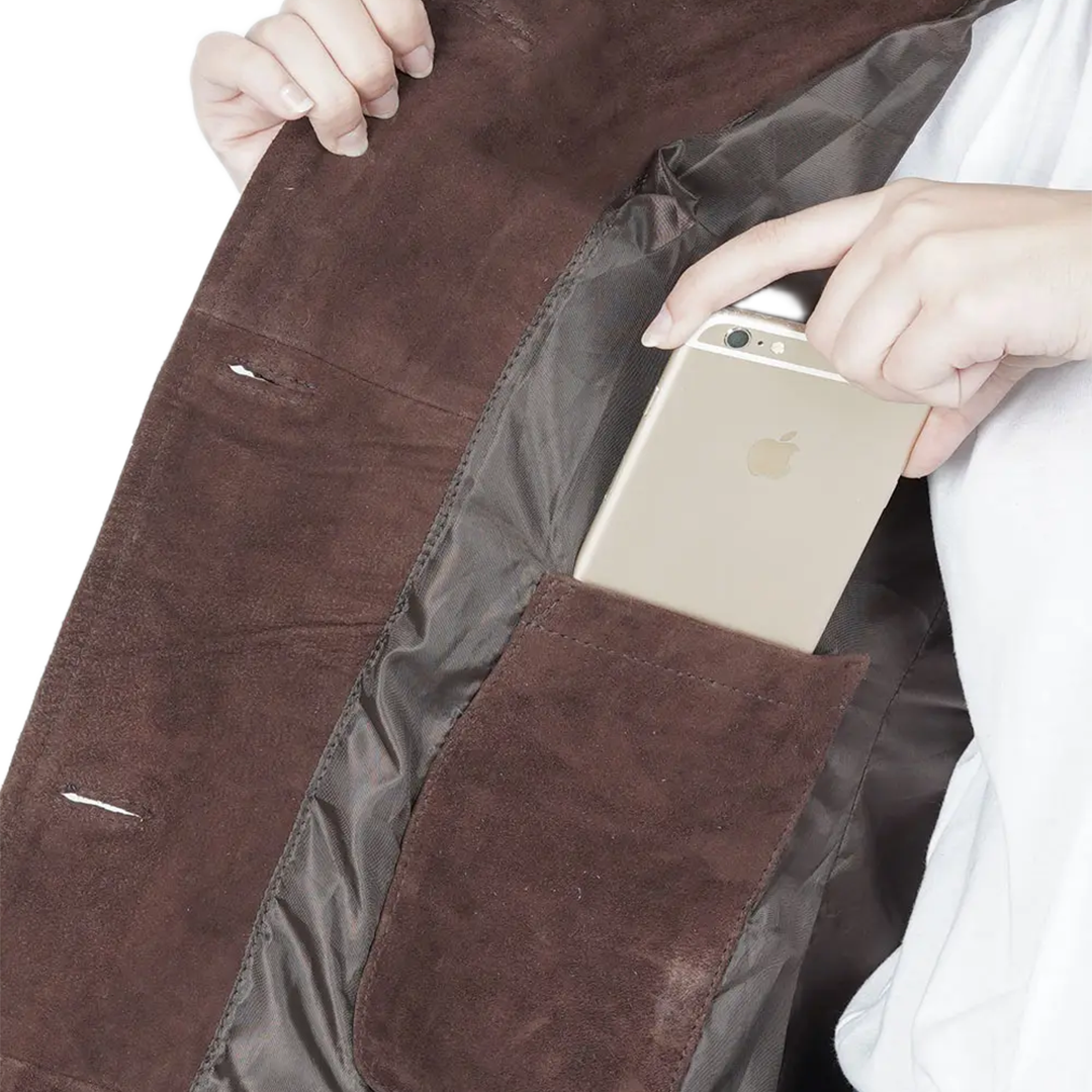 Kandis Women's Dark Brown Suede Car Coat