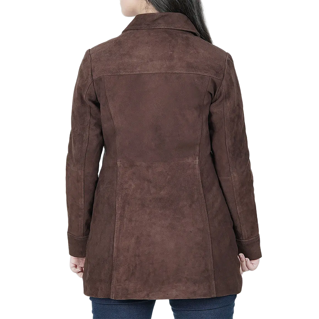 Kandis Women's Dark Brown Suede Car Coat