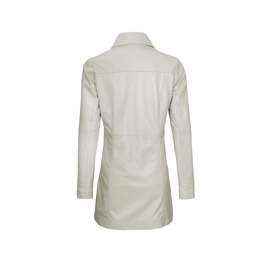 Kandis Women's Off White Real Leather Car Coat