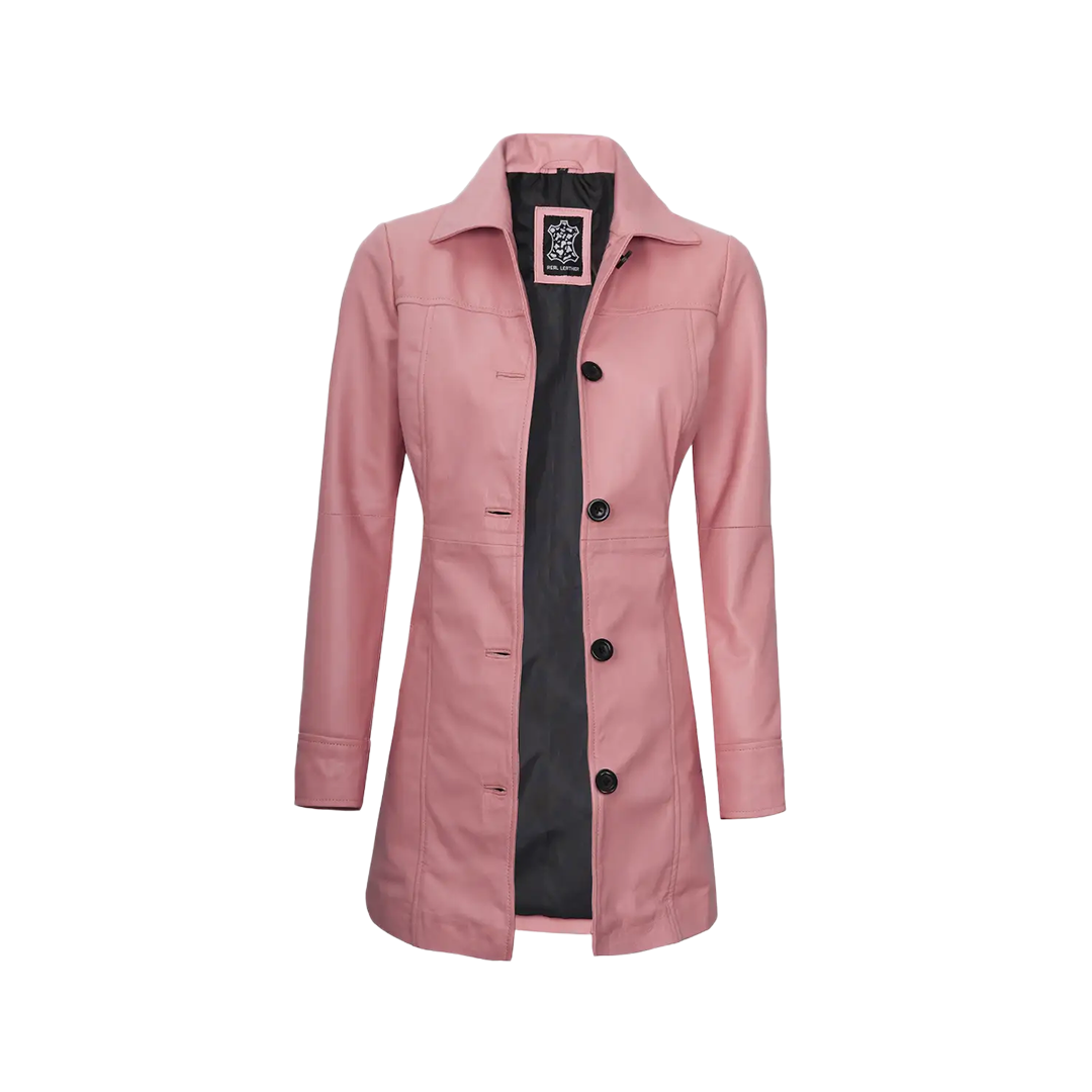 Kandis Women's Pink Real Leather Car Coat